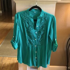 Button down long sleeve with lace placket top